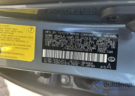 2005 Lexus Es 330 from USA, damaged, VIN JTHBA30G655072673